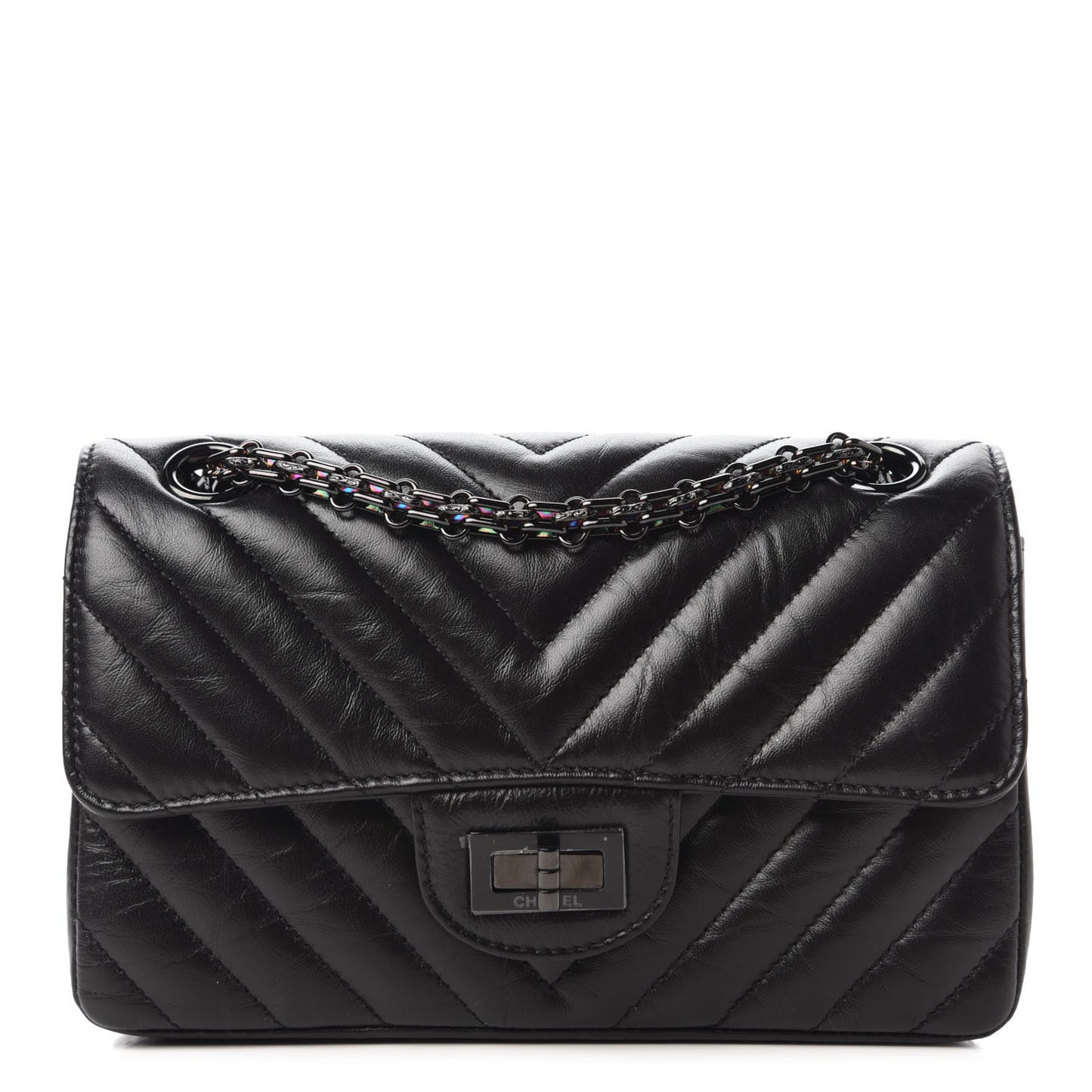 Aged Calfskin Chevron Quilted 2.55 Reissue Mini Flap So Black
