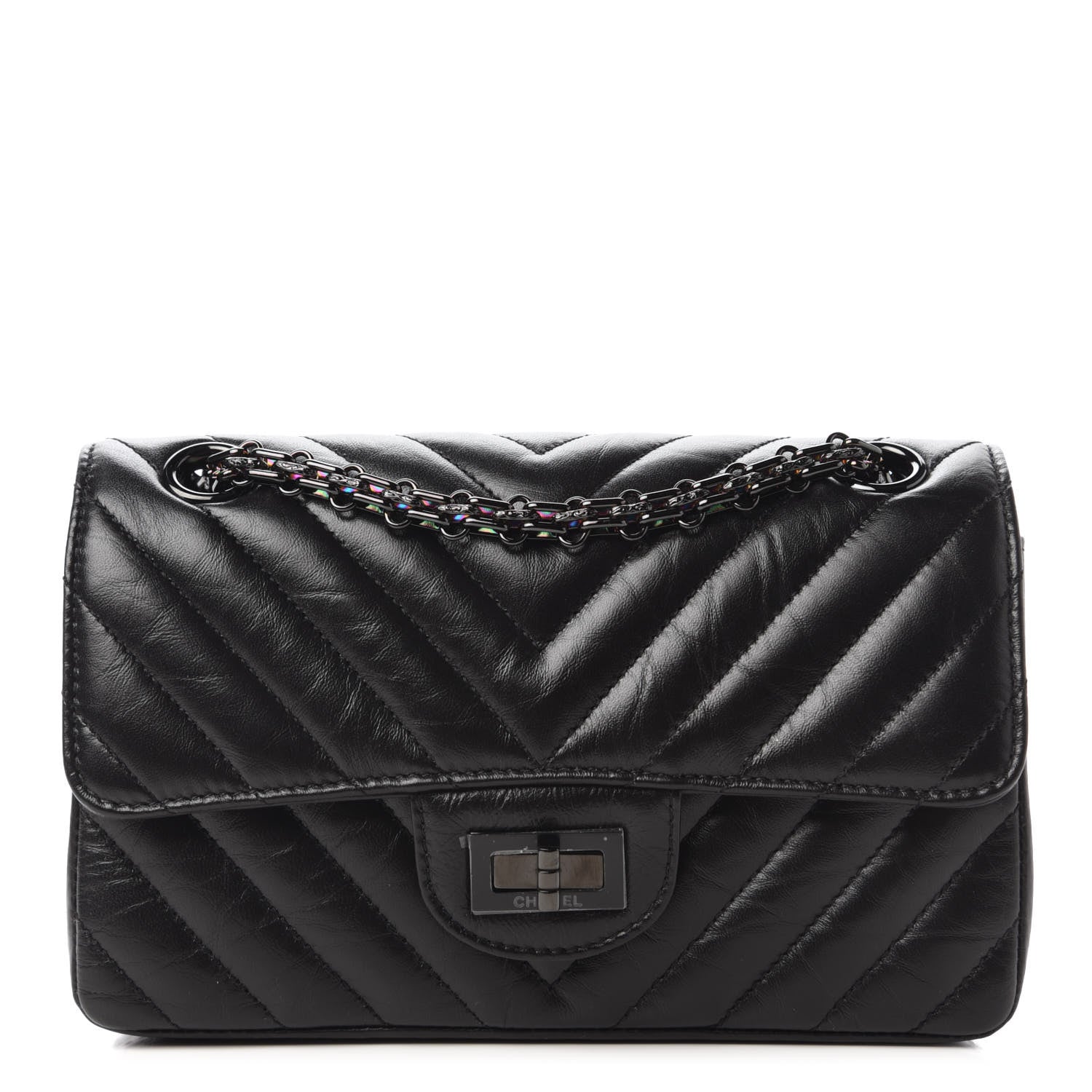 Chanel Aged Calfskin Chevron Quilted 2.55 Reissue Mini Flap So Black 1 of 11
