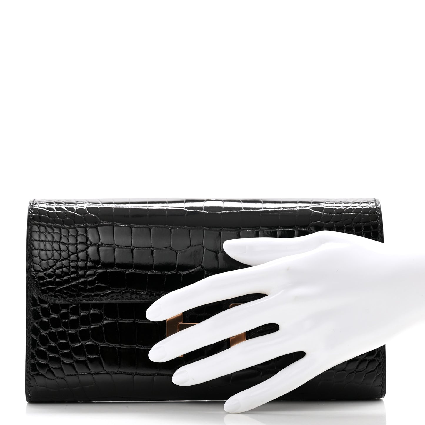 Shiny Alligator Constance Long Wallet Black
