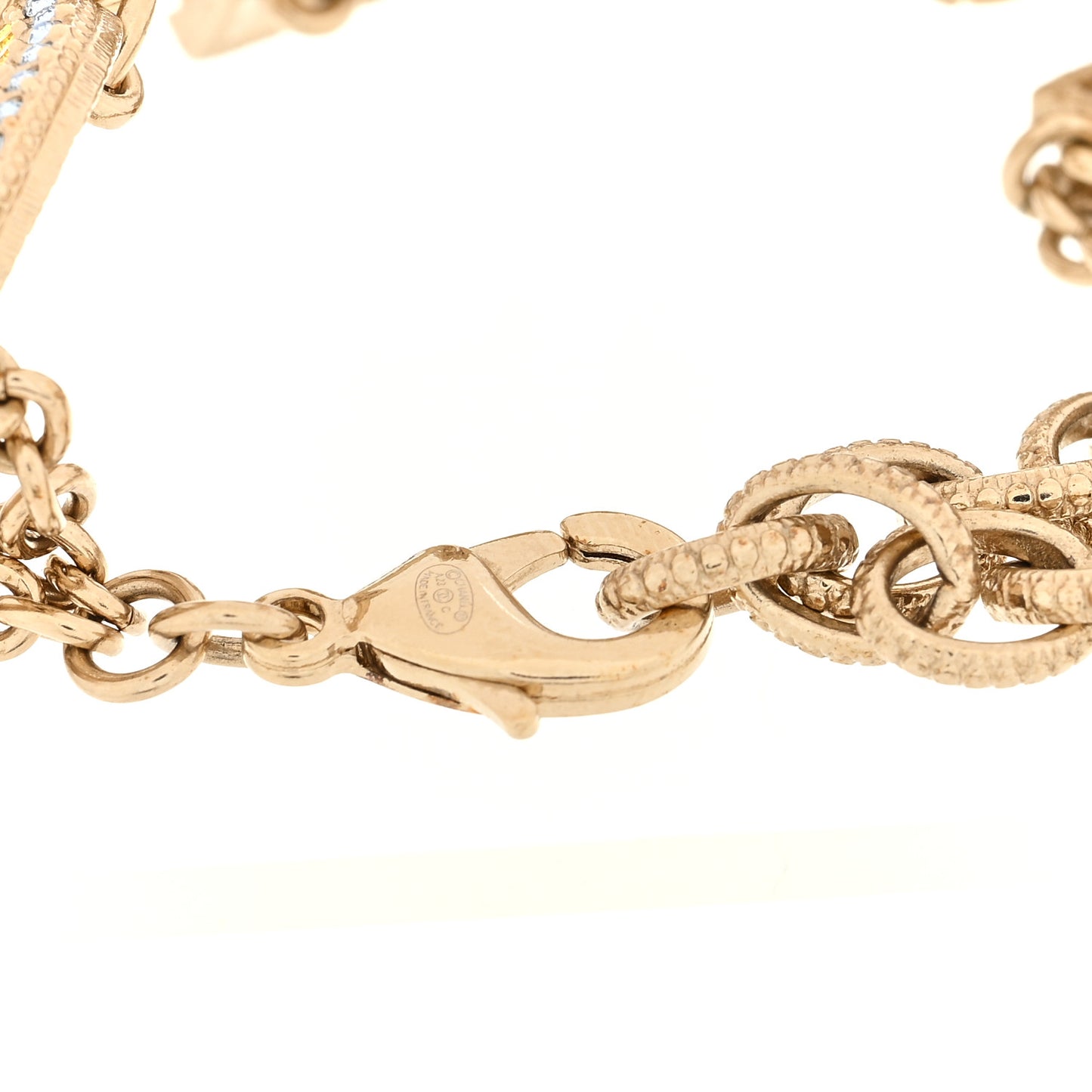 Metal Crystal Cha-Nel Logo Choker Necklace Multicolor Gold