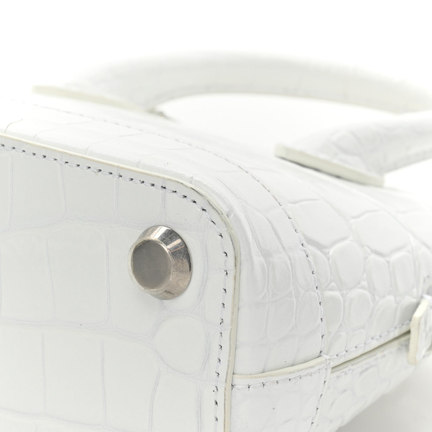 Calfskin Crocodile Embossed XXS Ville Top Handle Bag White Black