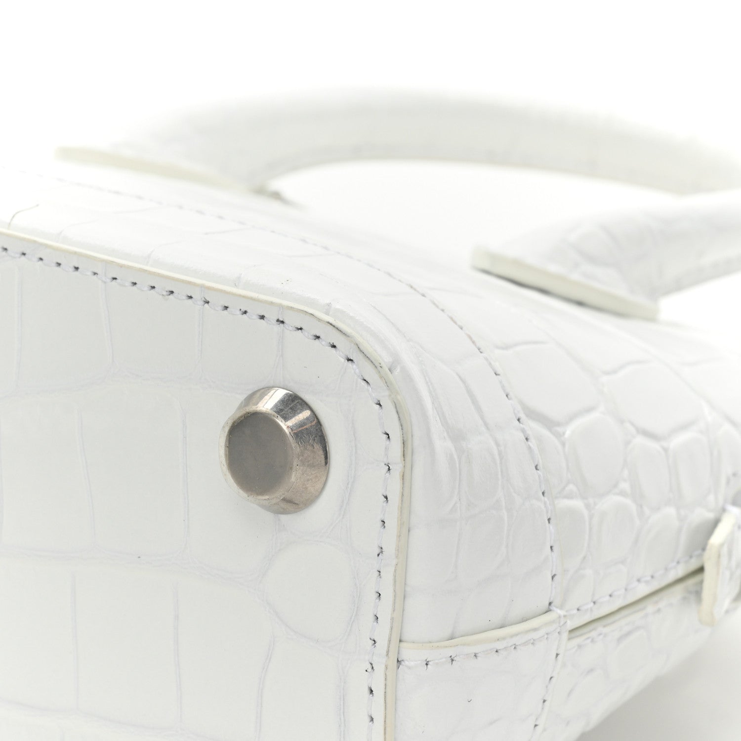 Balenciaga Calfskin Crocodile Embossed XXS Ville Top Handle Bag White Black 14 of 19