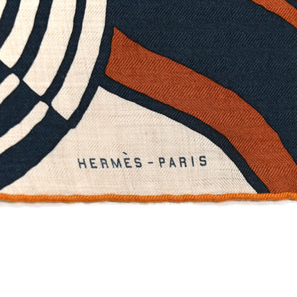 Hermes Cashmere Silk Cheval Vague Giant Pointe Triangle Scarf Caramel Bleu Naturel 2 of 4