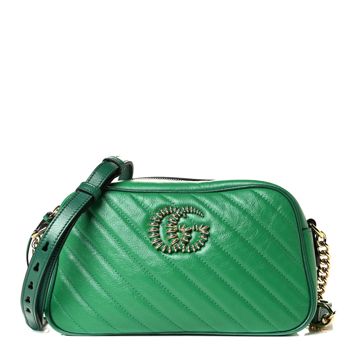 Gucci Azalea Calfskin Enamel Matelasse Diagonal Small Torchon GG Marmont Chain Shoulder Bag New Shamarock Emerald 1 of 7