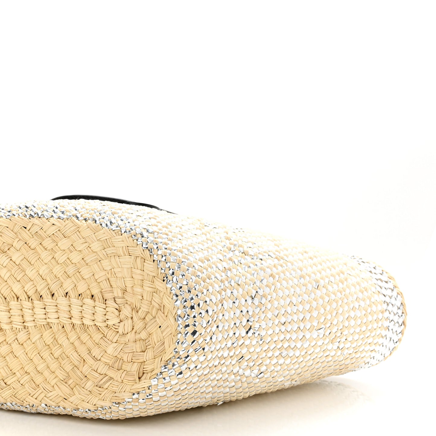 Calfskin Raffia Paulas Ibiza Sparkling Metallic Anagram Basket Tote Bag Natural Silver