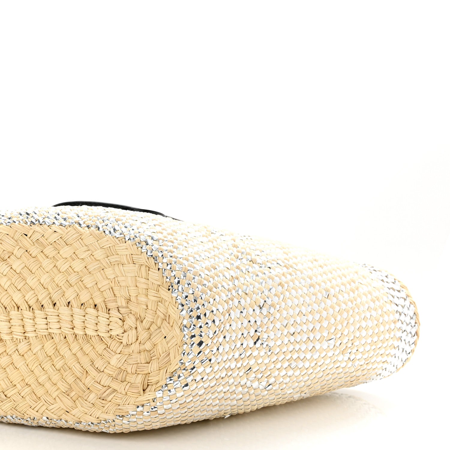 Loewe Calfskin Raffia Paulas Ibiza Sparkling Metallic Anagram Basket Tote Bag Natural Silver 9 of 9