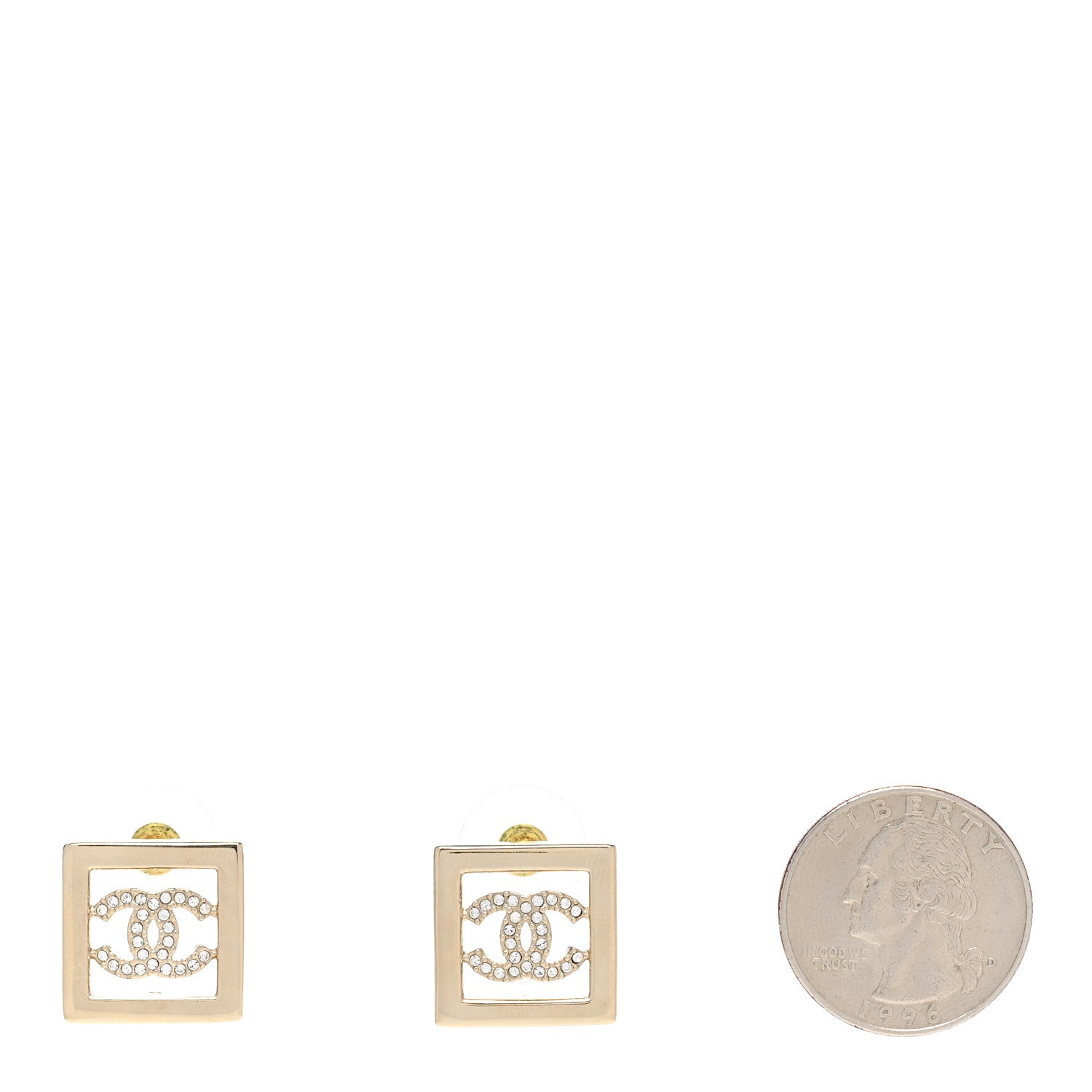 Chanel Metal Crystal Square CC Earrings Gold 2 of 4