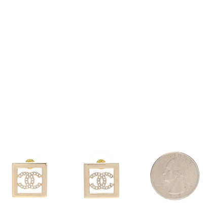 Chanel Metal Crystal Square CC Earrings Gold 2 of 4