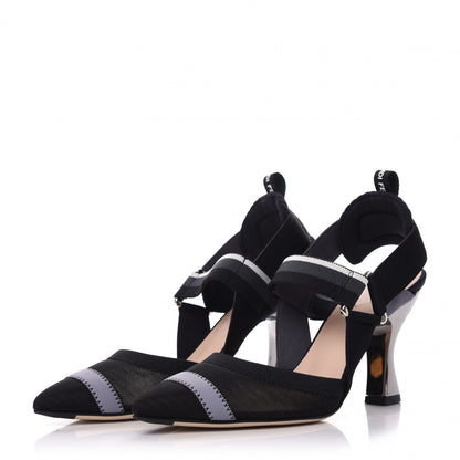 Fendi Technical Mesh Colibri 85mm Slingback Pumps 36 Black Asfalto 3 of 8