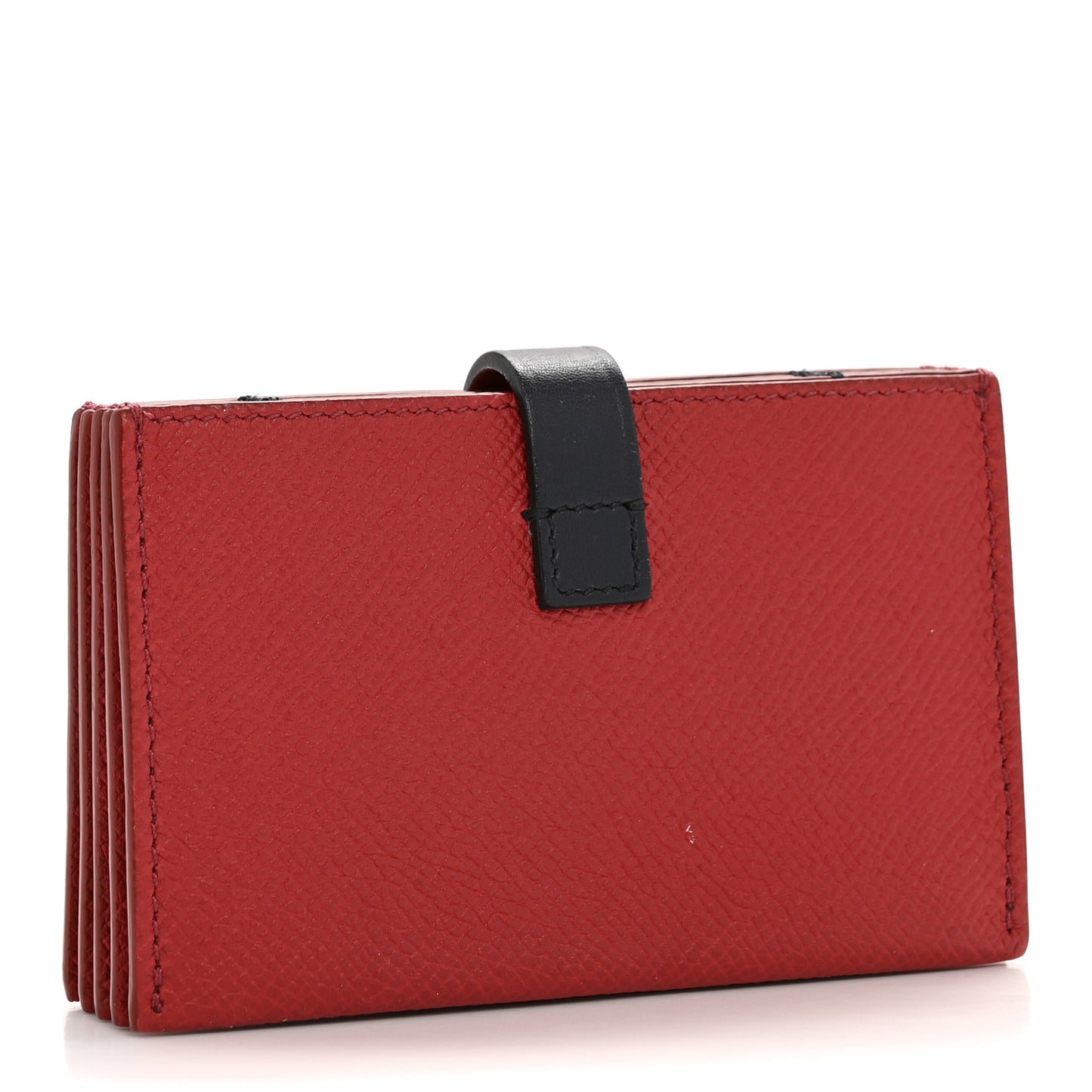 Grained Shiny Calfskin Accordion Card Holder Coquelicot