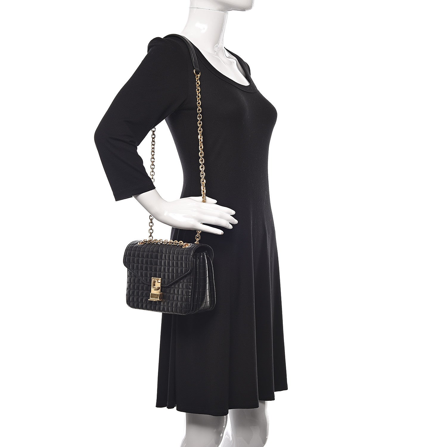 Celine Calfskin Quilted Medium C Bag Black 2 of 10