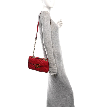Gucci Calfskin Matelasse Small GG Marmont Shoulder Bag Hibiscus Red 2 of 11