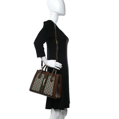 Gucci GG Supreme Monogram Azalea Calfskin Web Medium Jackie 1961 Tote Beige Ebony Brown Sugar 2 of 9