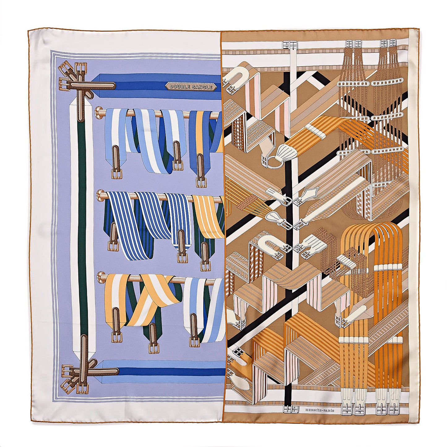 Silk Double Sangle Scarf 90 Ciel Beige Ocre
