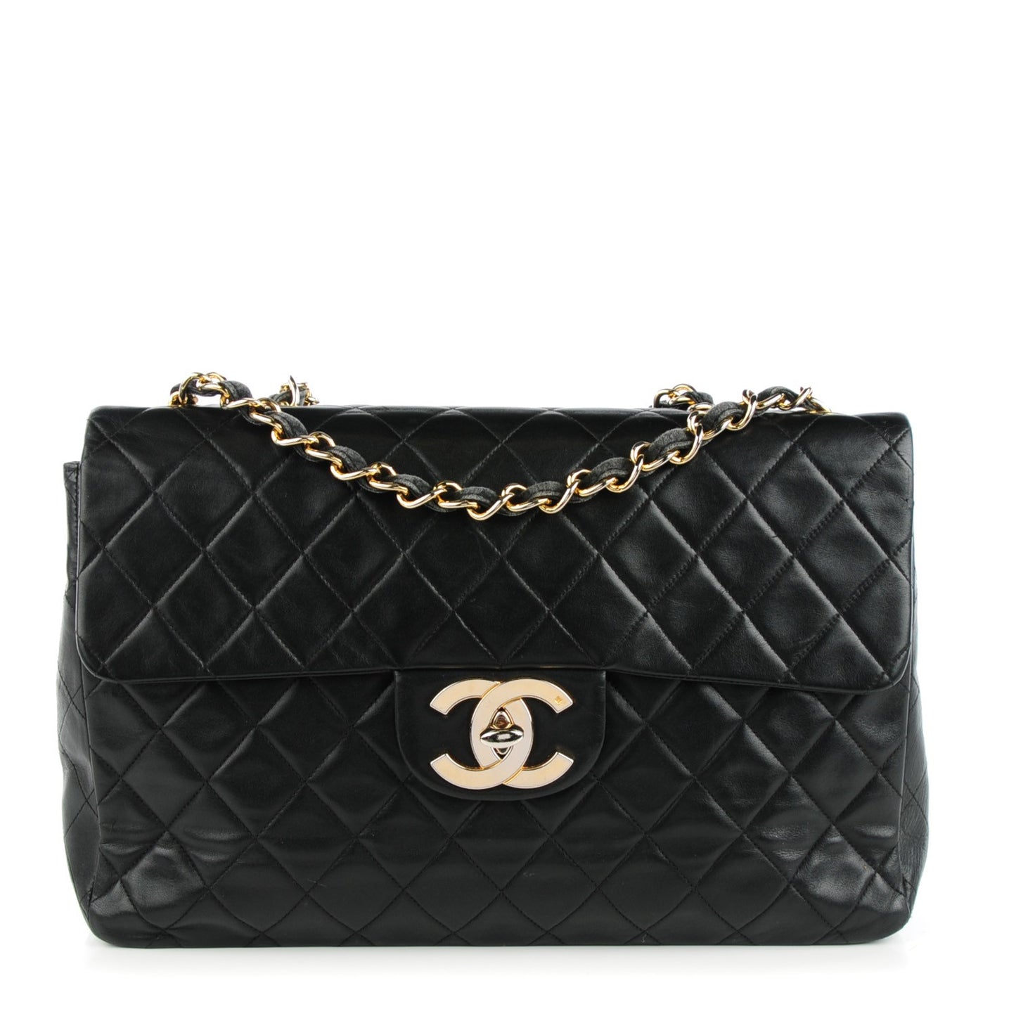 Lambskin Quilted XL Jumbo Single Flap Black