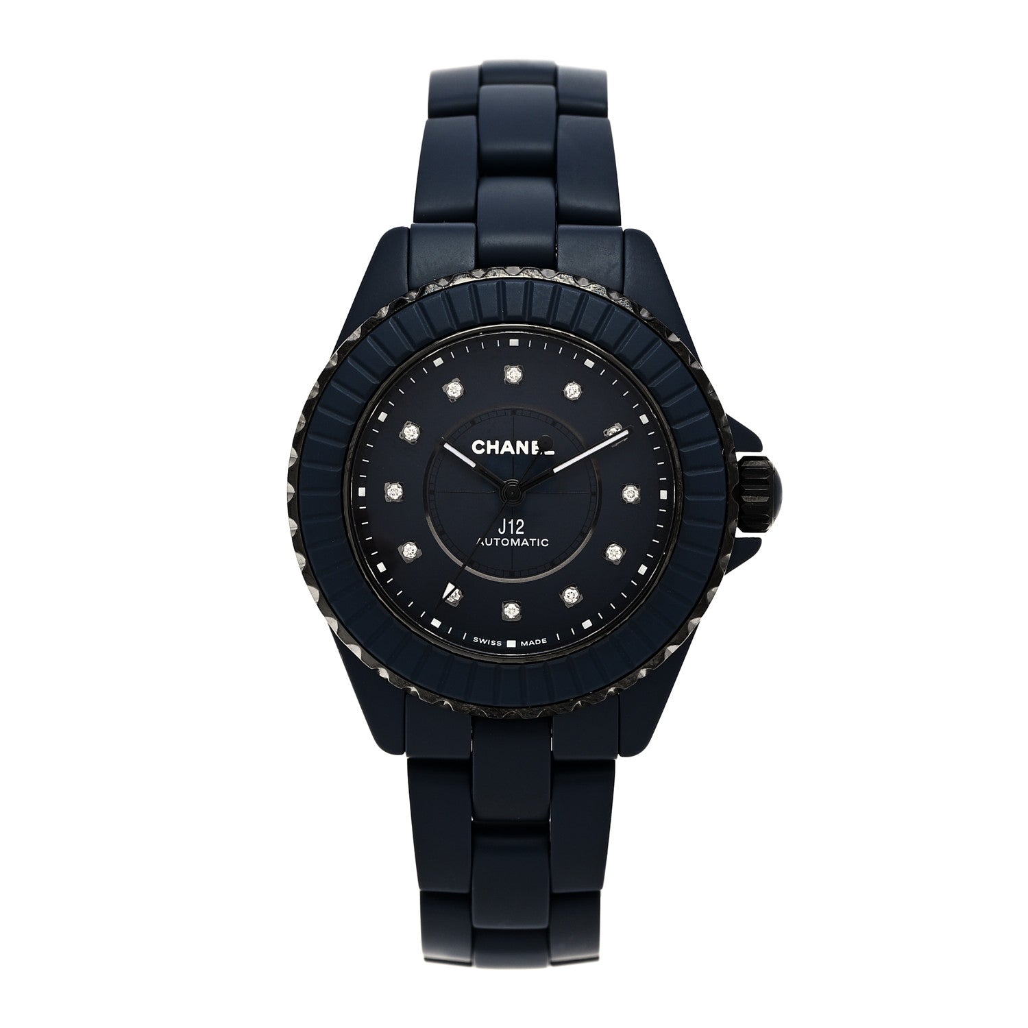 Chanel Stainless Steel Ceramic Diamond 33mm J12 Automatic Watch Blue 1 of 5