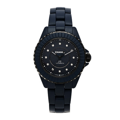 Chanel Stainless Steel Ceramic Diamond 33mm J12 Automatic Watch Blue 1 of 5