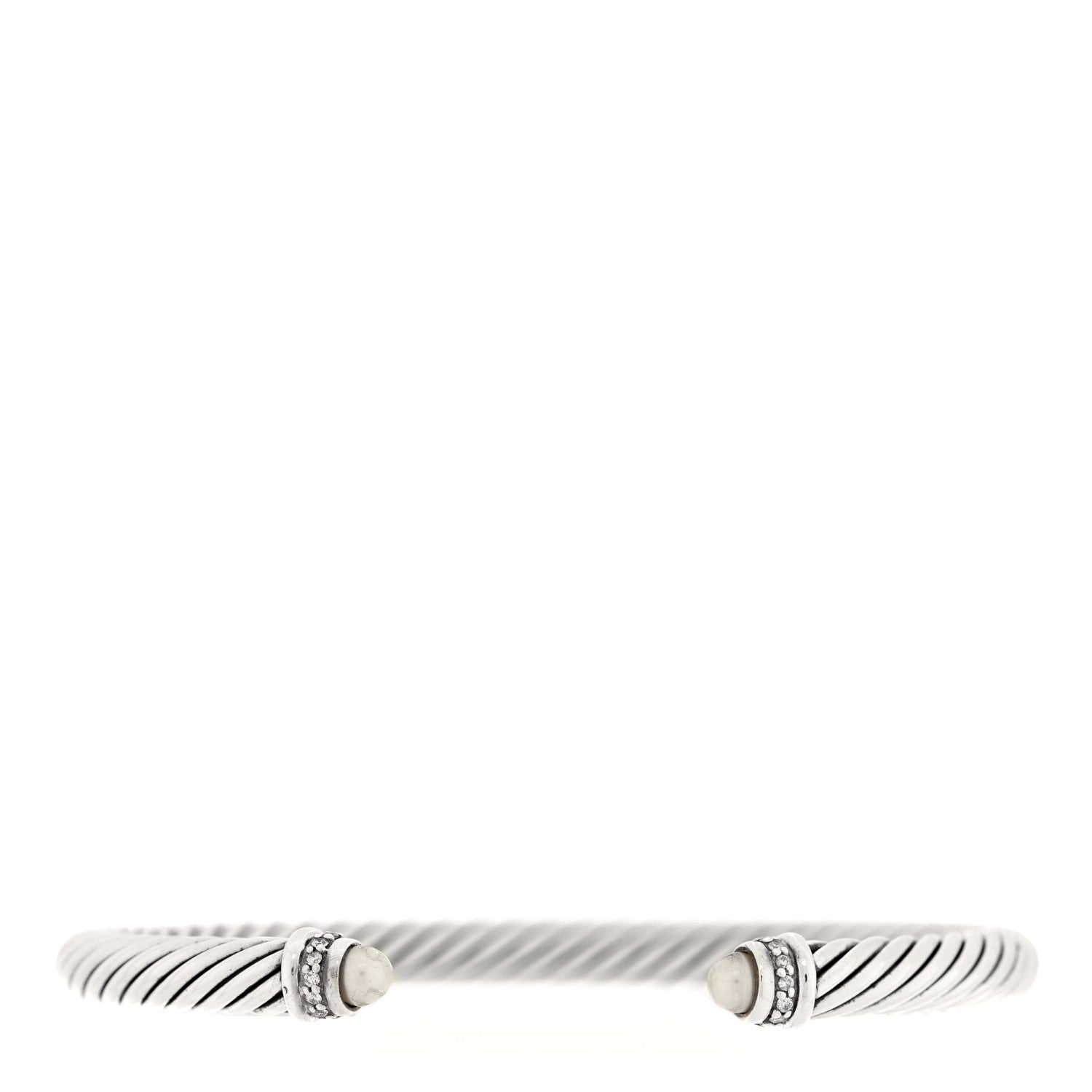 David Yurman Sterling Silver Cultured Pearl Diamond 5mm Cable Classics Bracelet 1 of 3