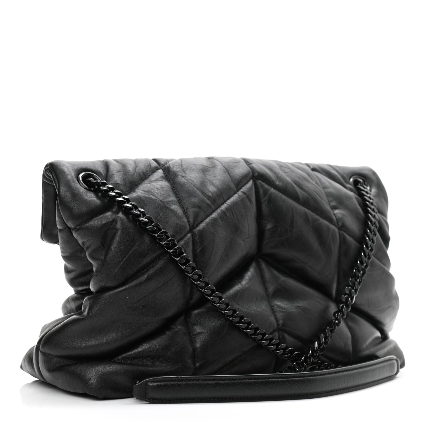 Lambskin Quilted Monogram Monochrome Medium Loulou Puffer Chain Satchel Black