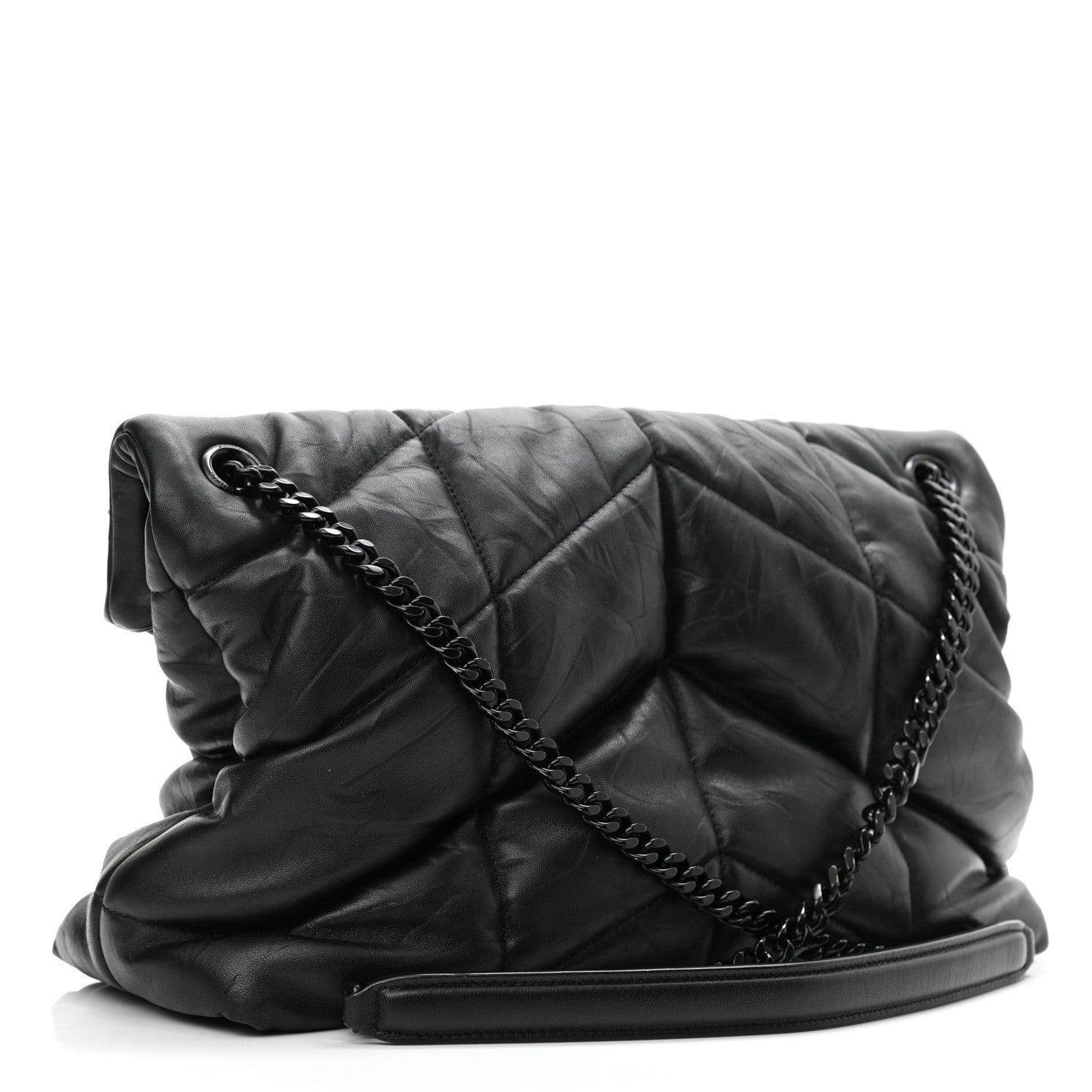 Saint Laurent Lambskin Quilted Monogram Monochrome Medium Loulou Puffer Chain Satchel Black 3 of 11