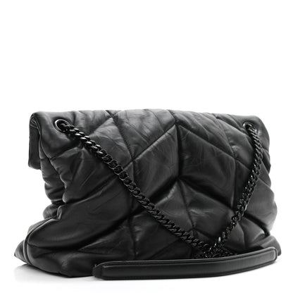 Saint Laurent Lambskin Quilted Monogram Monochrome Medium Loulou Puffer Chain Satchel Black 3 of 11
