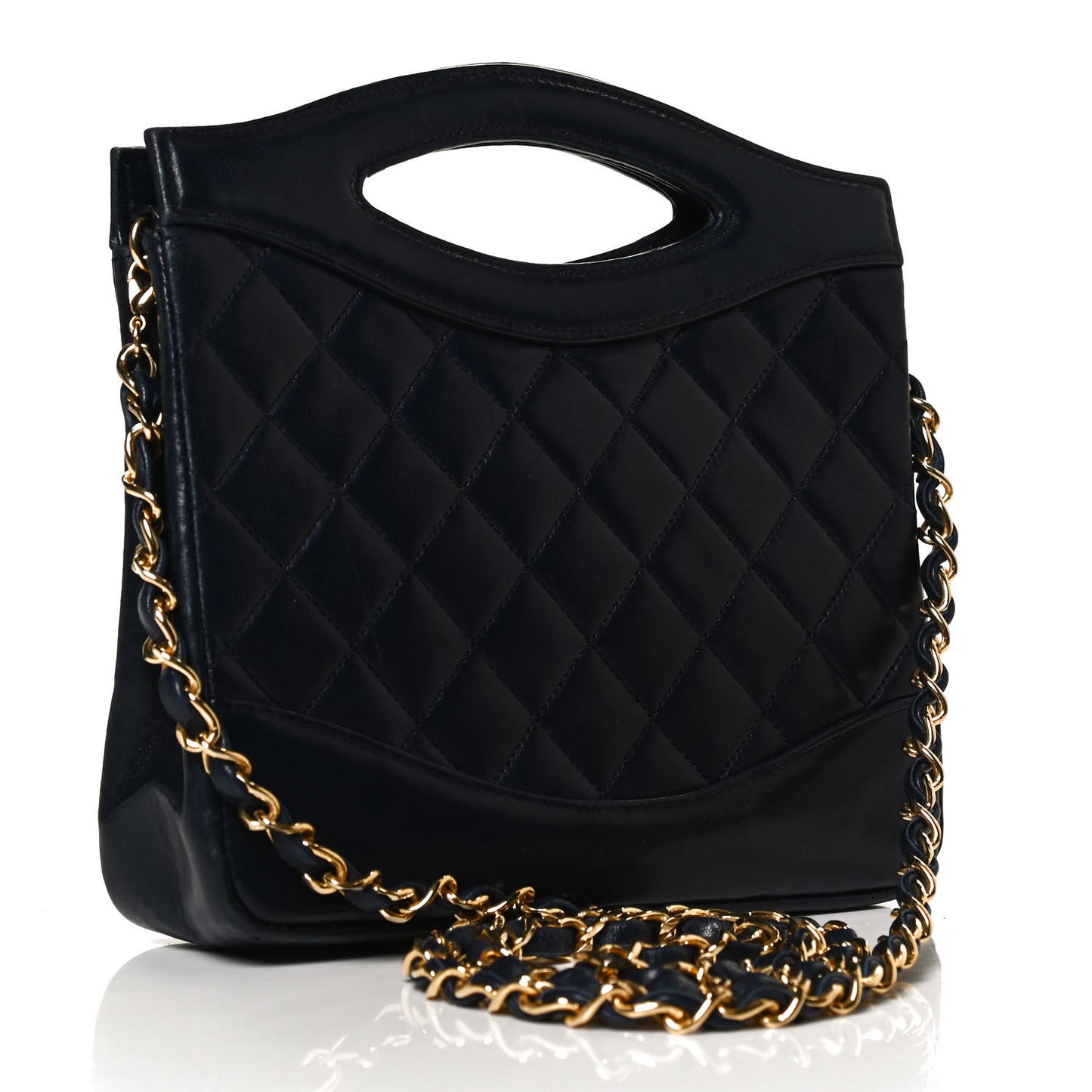 Aged Calfskin Quilted Small 31 Shopping Bag Navy