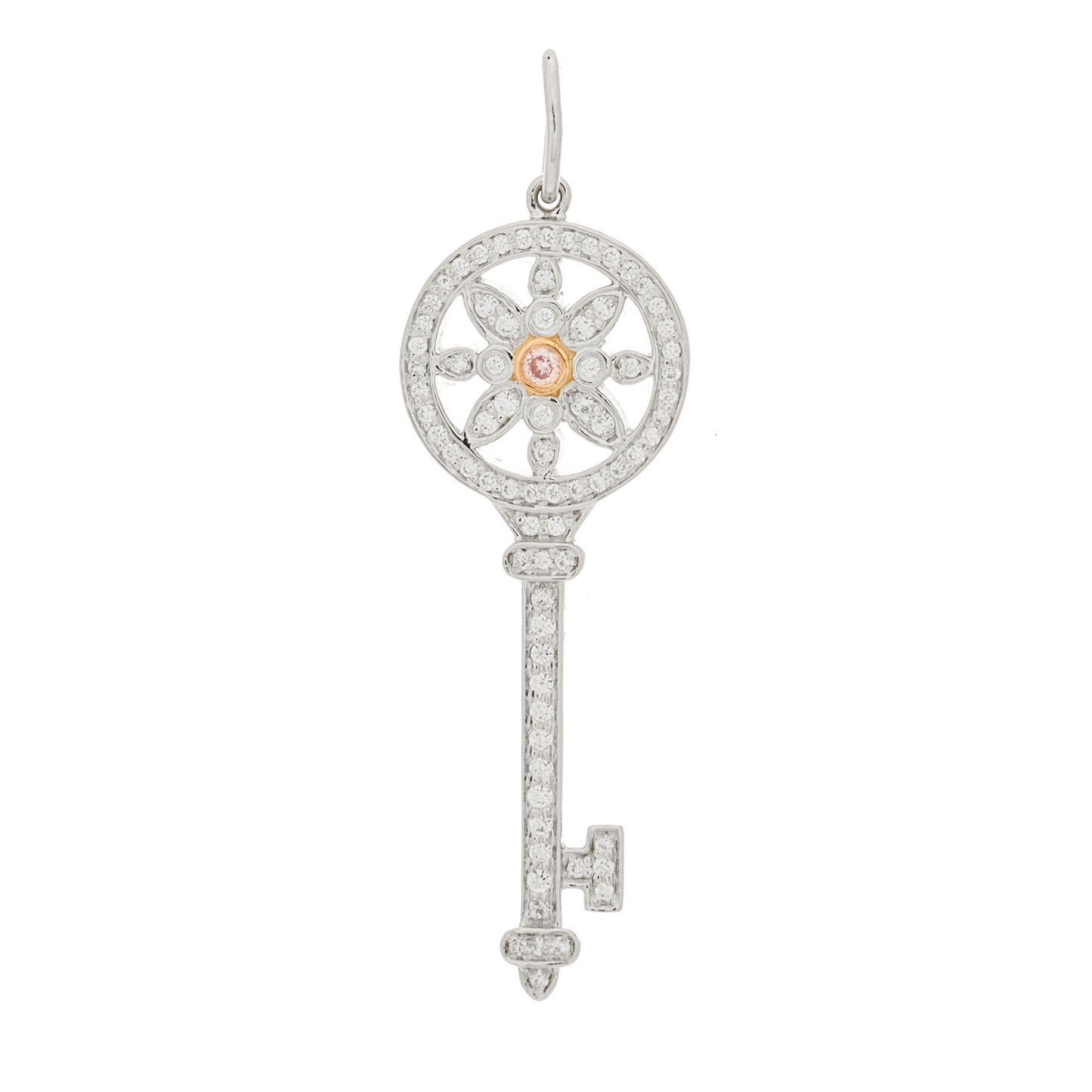Platinum 18K Rose Gold Pink Diamond Daisy Key Pendant