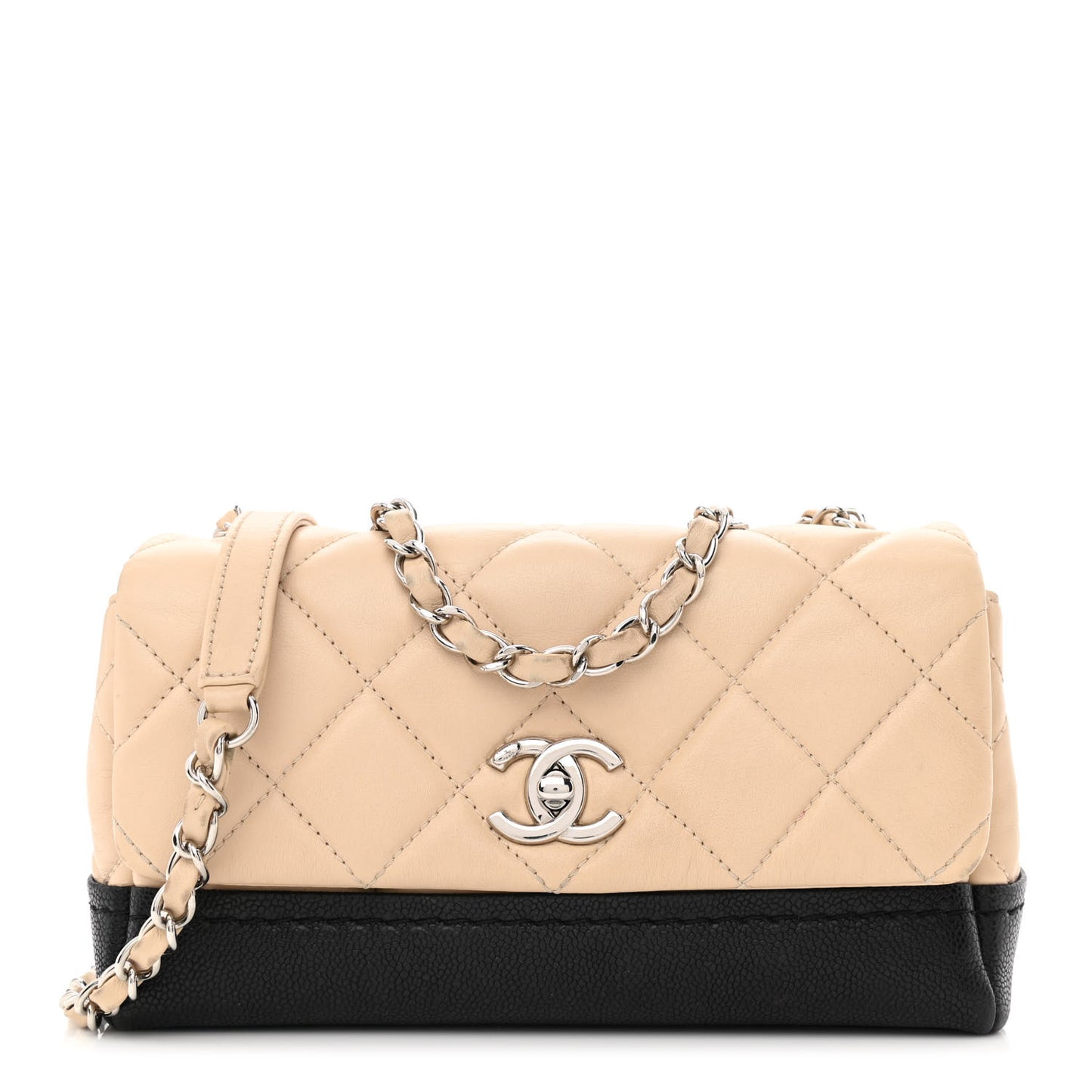 Calfskin Quilted Flap Beige Black