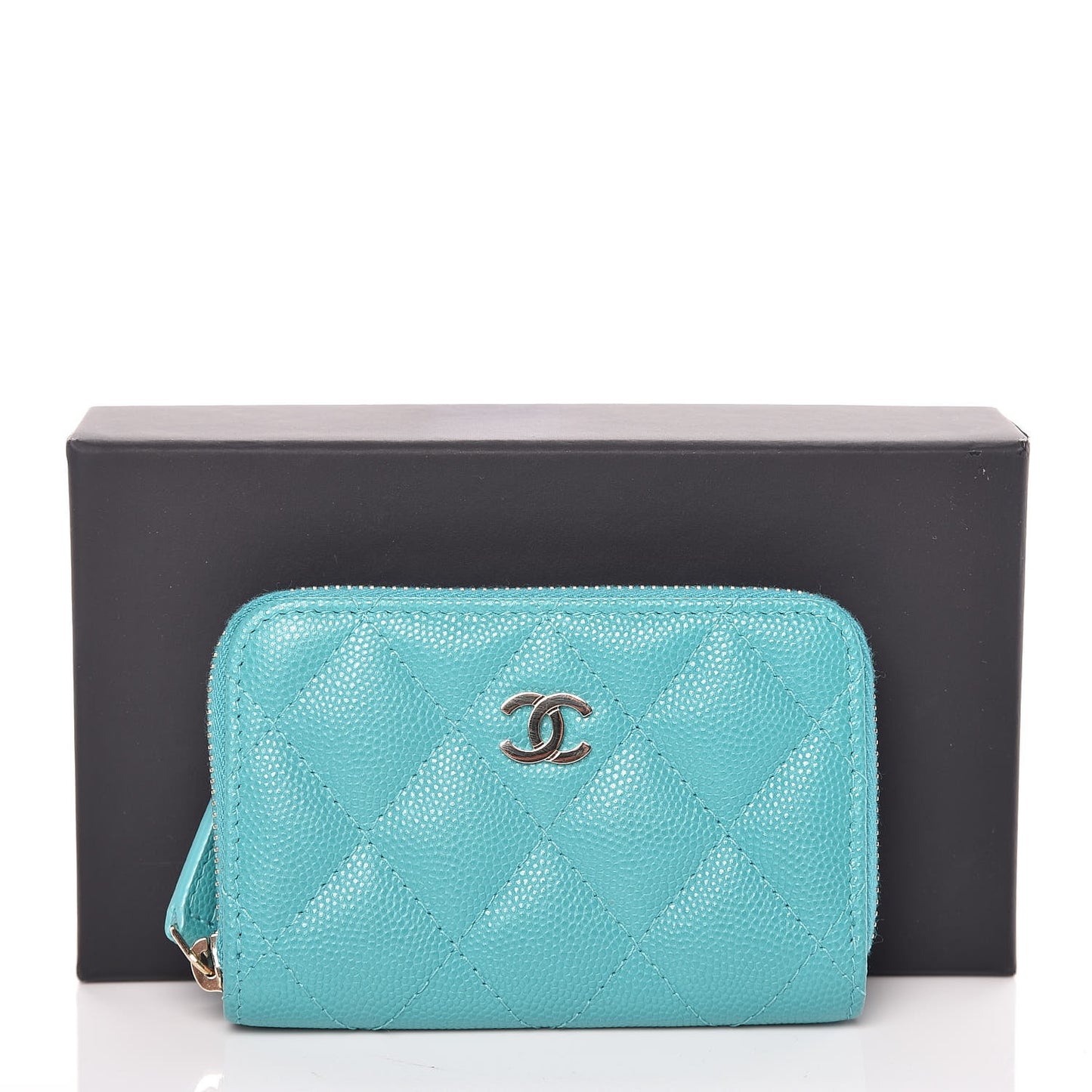Caviar Quilted Zip Coin Purse Turquoise