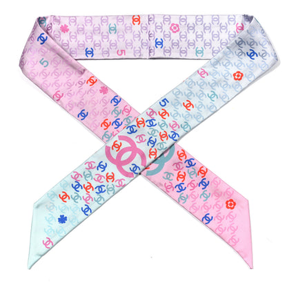 Chanel Silk CC Slim Bandeau Pink Light Blue Red 1 of 5