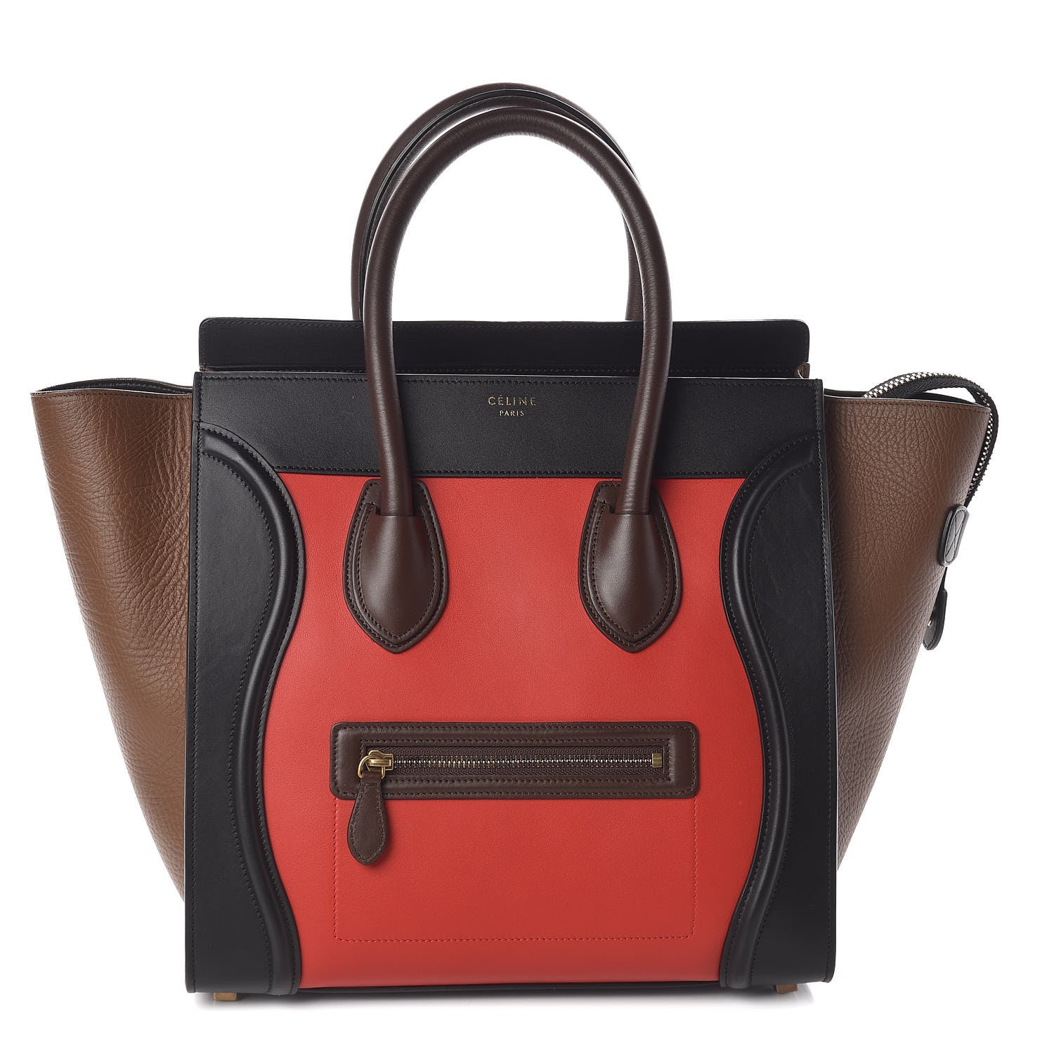 Celine Elephant Calfskin Mini Tri-Color Luggage Bright Red 1 of 9