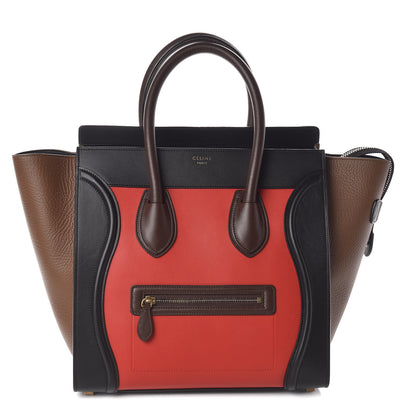 Celine Elephant Calfskin Mini Tri-Color Luggage Bright Red 1 of 9