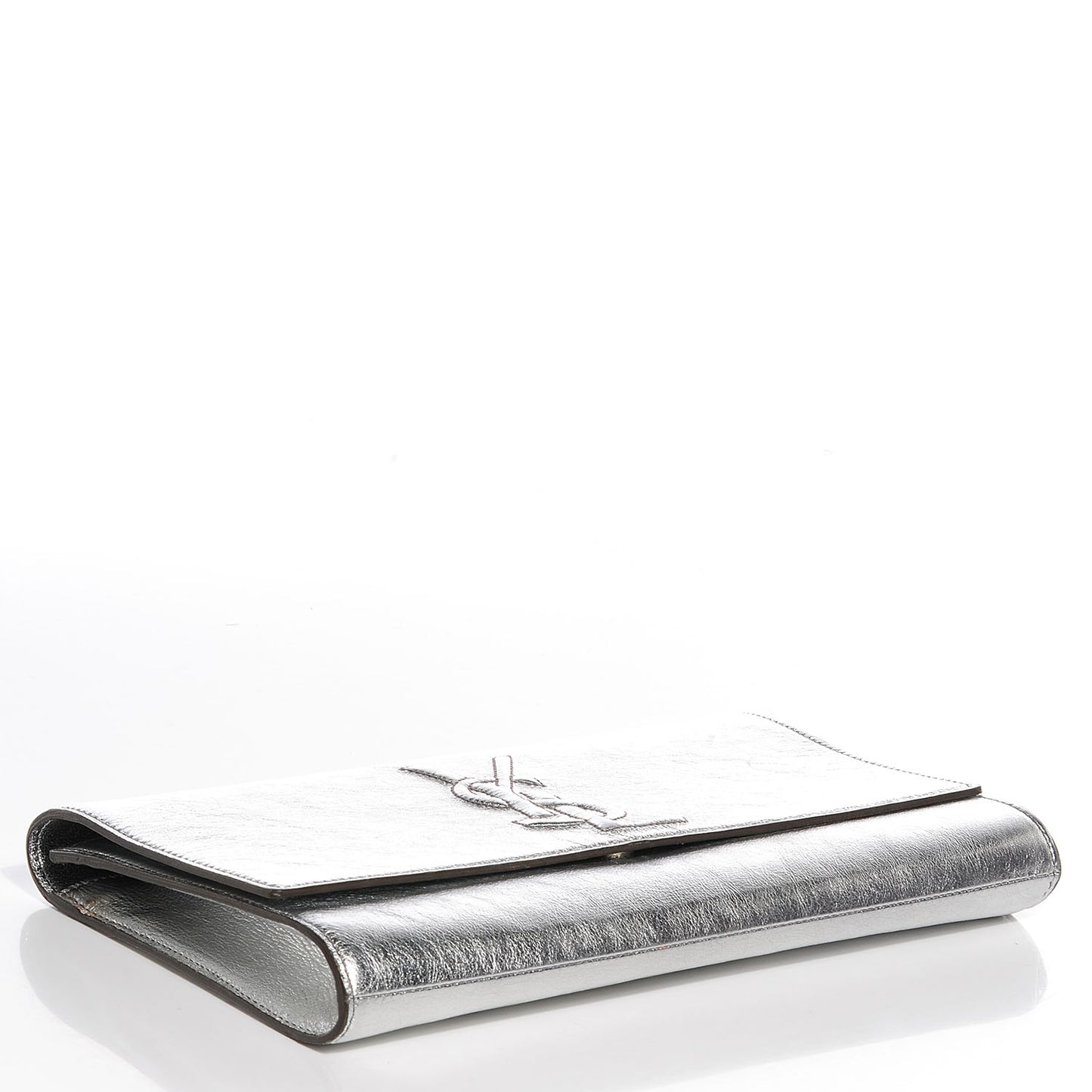 Metallic Leather Large Belle De Jour Clutch Silver