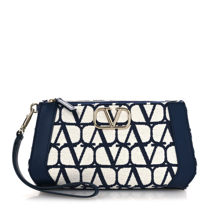 Valentino Garavani Toile Iconographe Cotton Medium Vlogo Wristlet Cosmetic Case White Worker 1 of 11