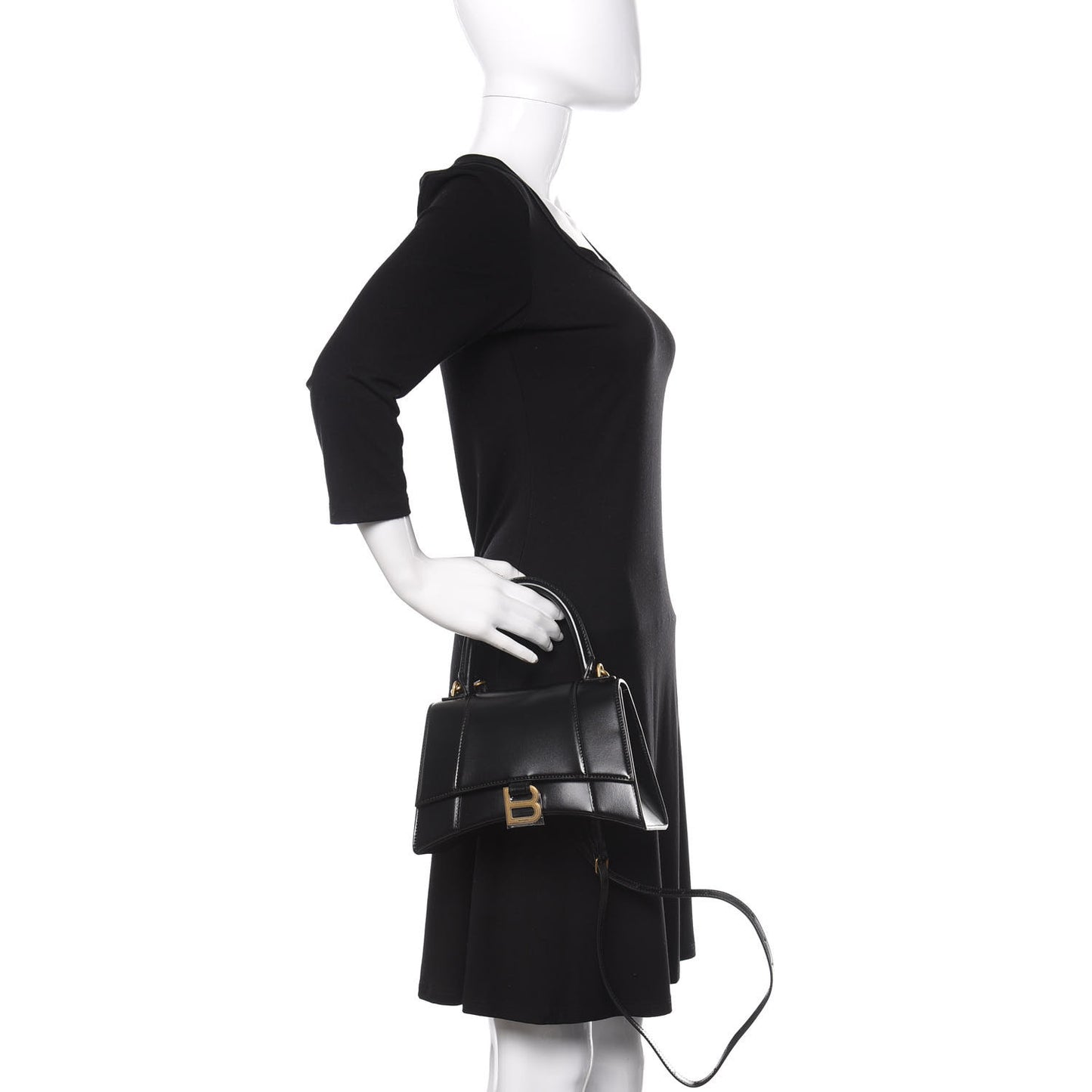 Shiny Box Calfskin Small Hourglass Top Handle Bag Black