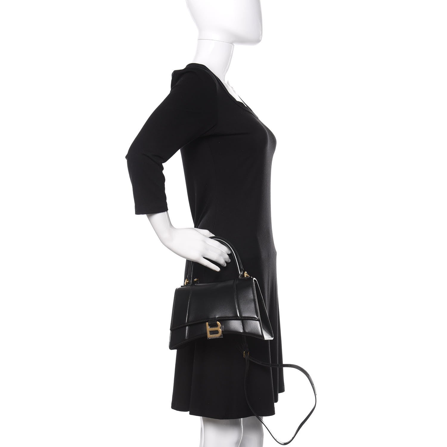 Balenciaga Shiny Box Calfskin Small Hourglass Top Handle Bag Black 3 of 12