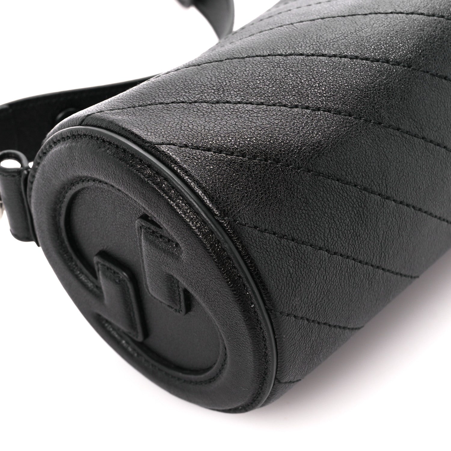 Gucci Sakai Be Green Calfskin Diagonal Stitched Mini Blondie Barrel Shoulder Bag Black 8 of 9