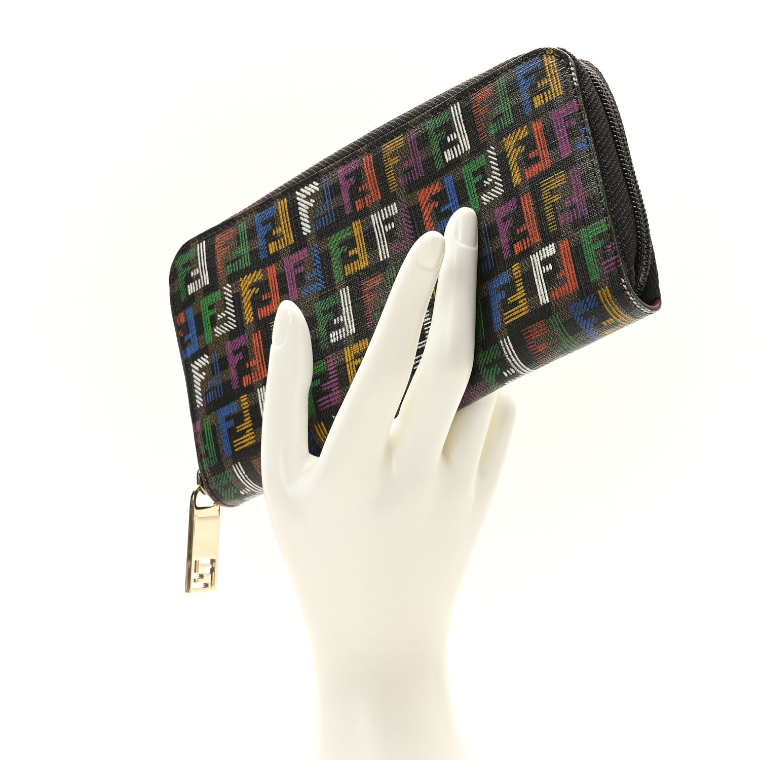 Fendi Zucchino Spalmati FF Multicolor Zip Around Wallet Black Multicolor 2 of 9