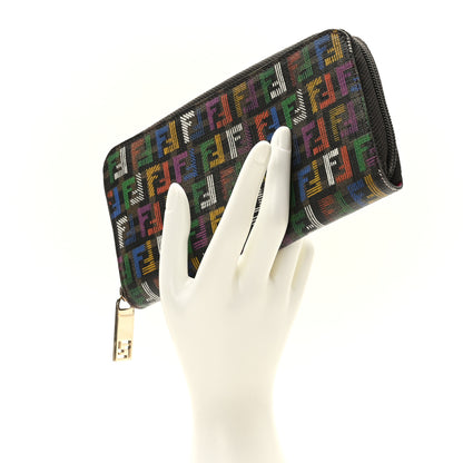 Fendi Zucchino Spalmati FF Multicolor Zip Around Wallet Black Multicolor 2 of 9