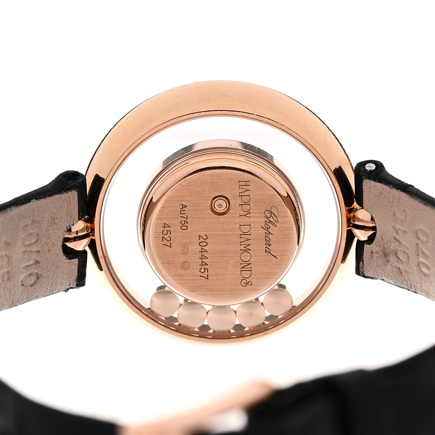 18K Rose Gold Alligator 5 Diamond Mother of Pearl 25mm Happy Diamonds Quartz Watch