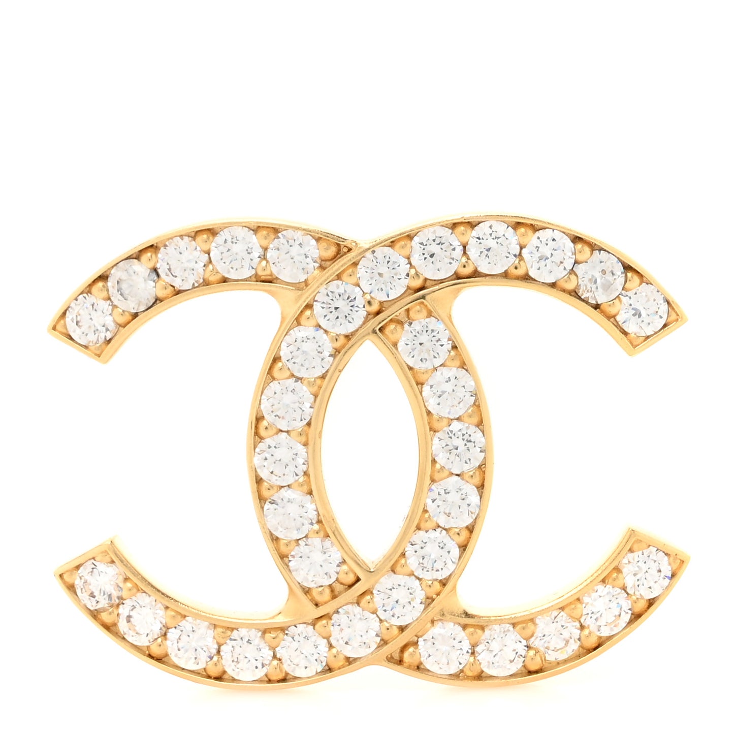 Metal Crystal CC Brooch Gold