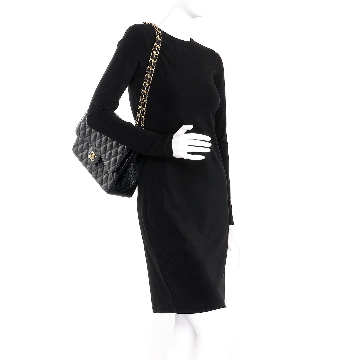 Caviar Quilted Jumbo Double Flap Black