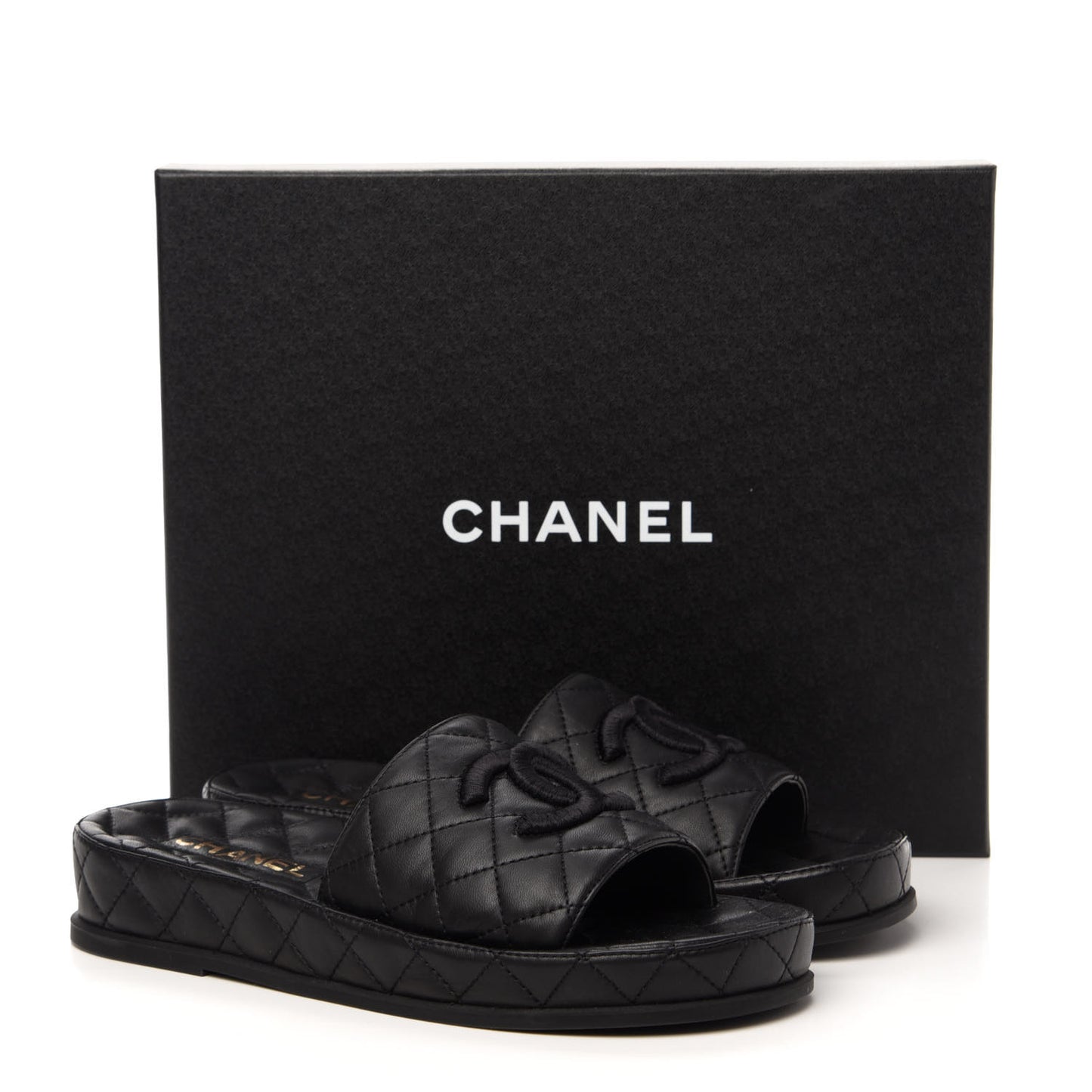Lambskin Quilted CC Mules Sandals 39 Black