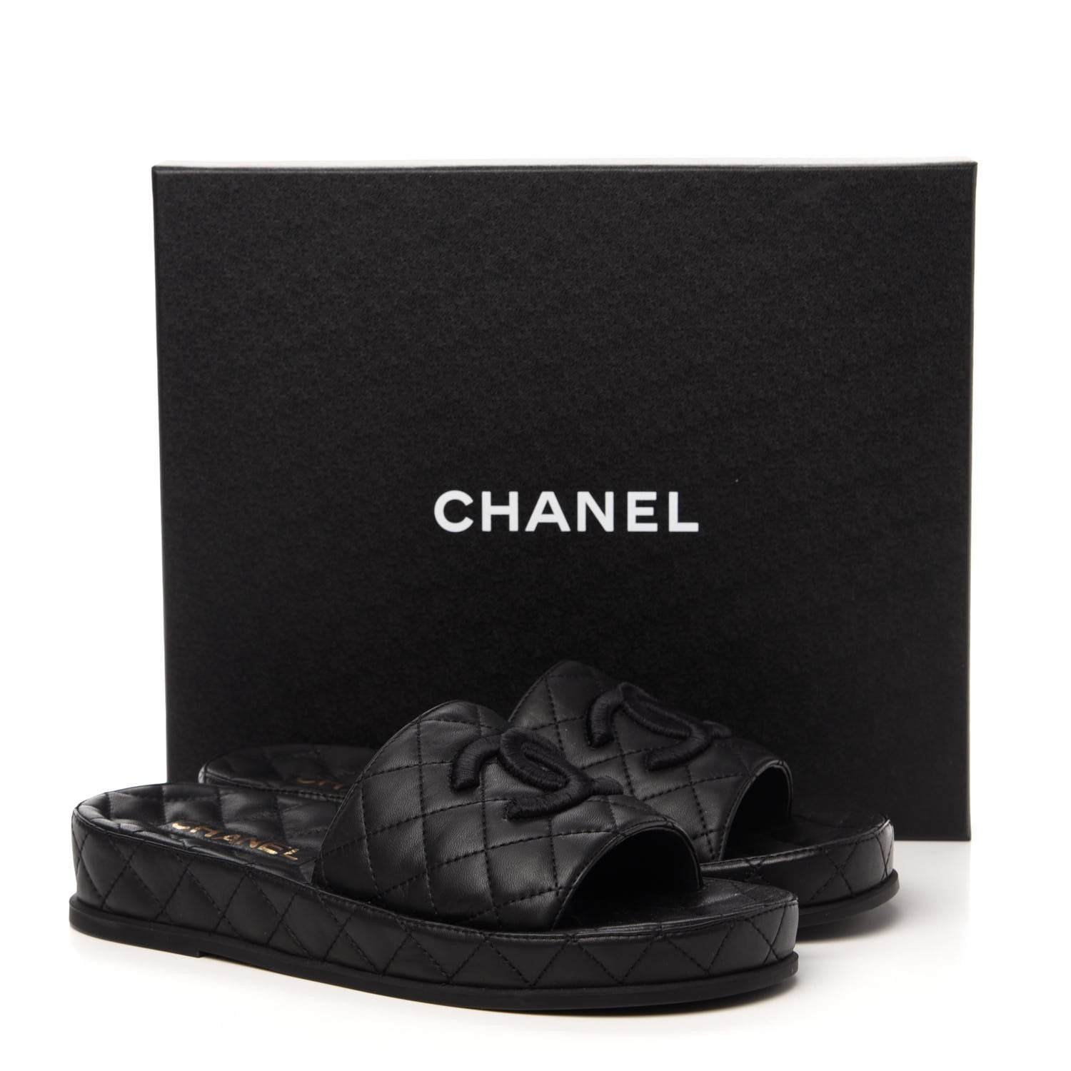 Chanel Lambskin Quilted CC Mules Sandals 39 Black 9 of 9