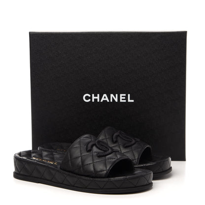 Chanel Lambskin Quilted CC Mules Sandals 39 Black 9 of 9