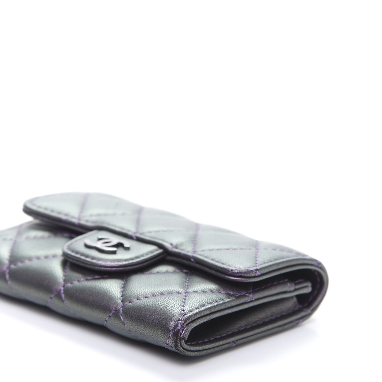 Chanel Iridescent Lambskin Quilted Flap Card Holder Purple 9 of 11