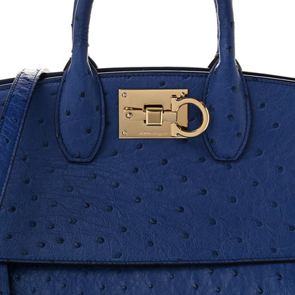 Salvatore Ferragamo Ostritch Medium Studio Top Handle Bag  Admiral Blue 8 of 10