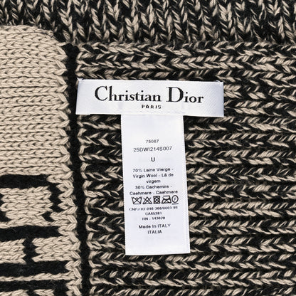Christian Dior Wool Cashmere Logo Scarf Beige Black 3 of 3