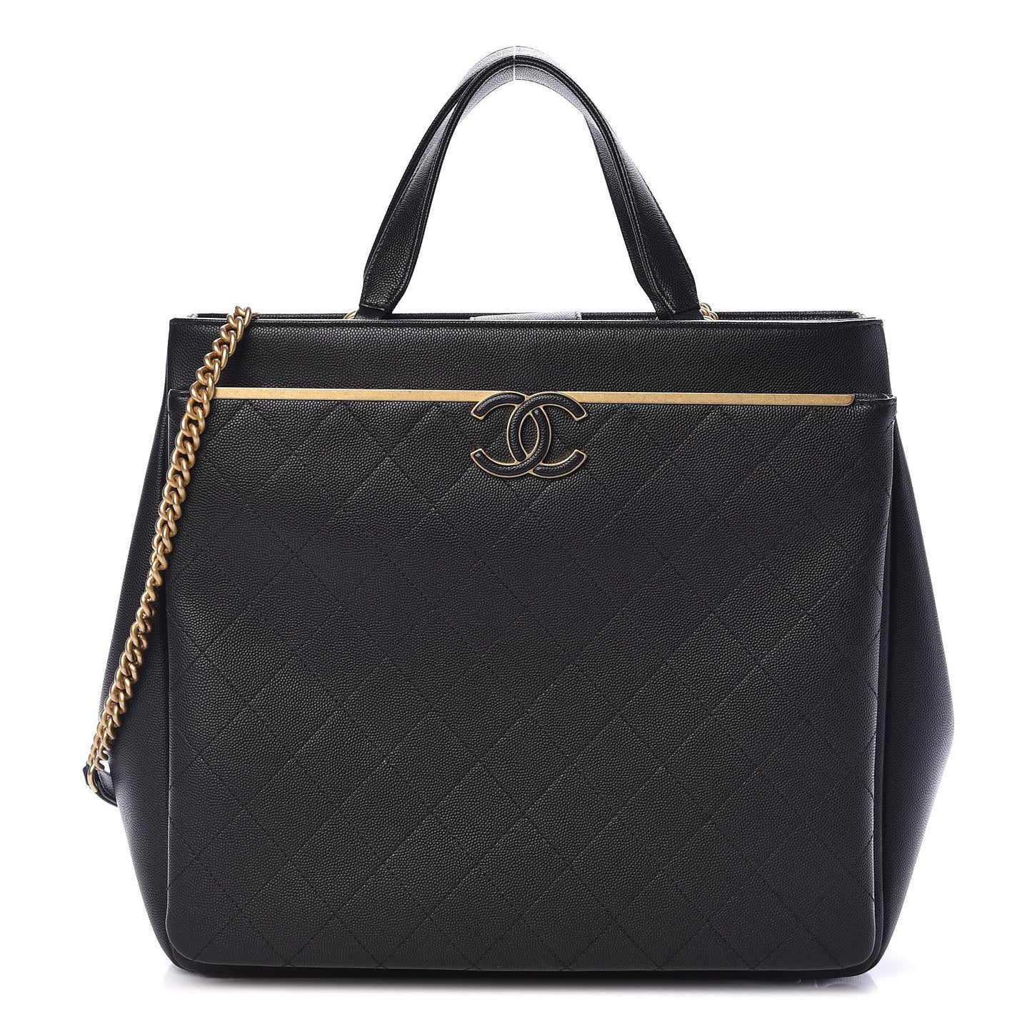 Grained Calfskin Stitched Lady Coco Top Handle Tote Black