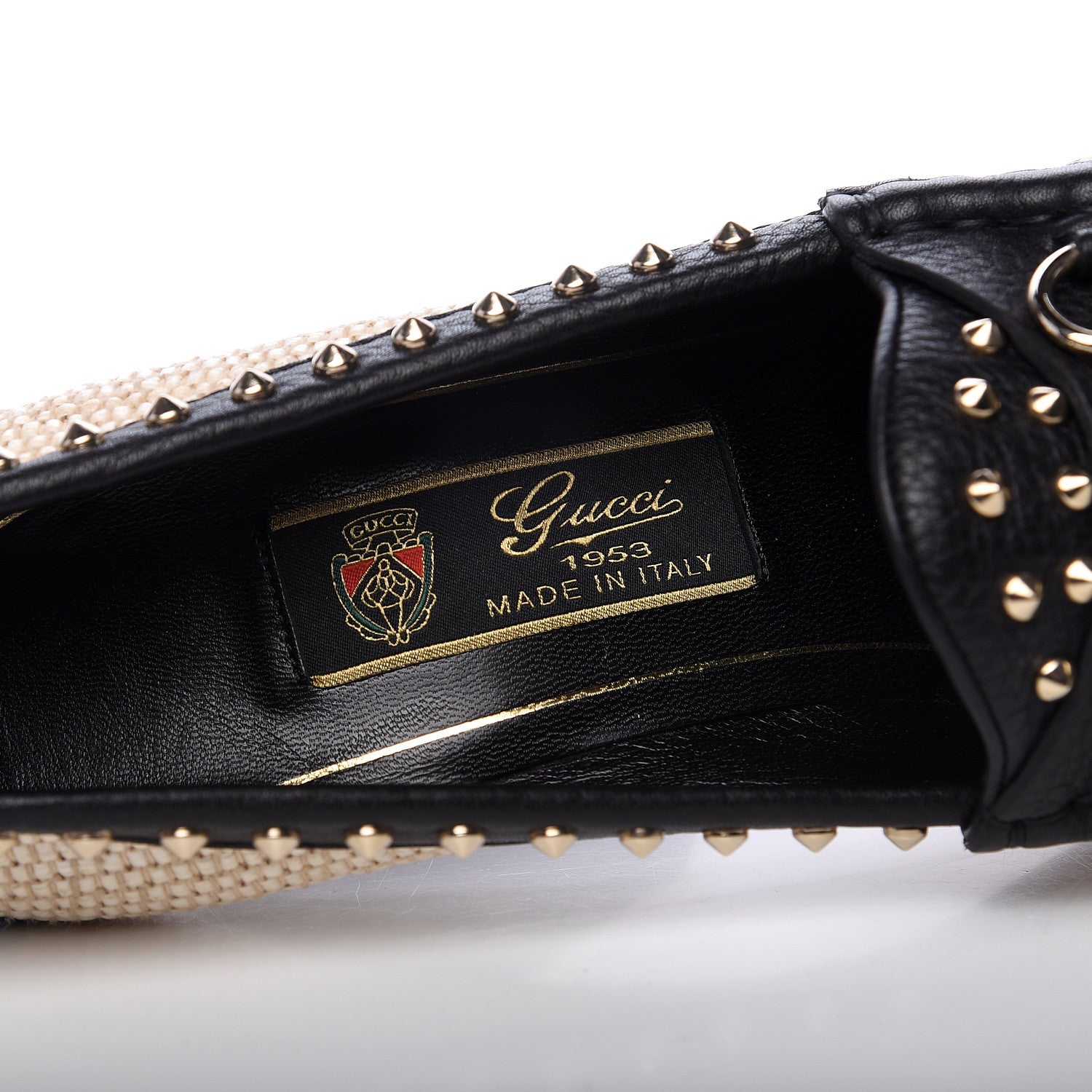Gucci Calfskin Canvas Studded Horsebit Alyssa Pumps 38 Black Ivory 8 of 11